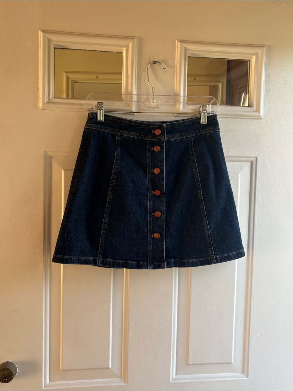Madewell Blue Stretch Denim A-Line Mini Skirt Button Front Women’s Size M - Picture 2 of 10
